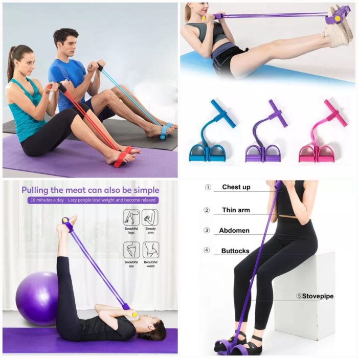 Foot Pedal Resistance Band Elastic Sit-Up Pull Rope Yoga Fitness Gym - Elastic Pull Ropes Tummy Trimmer (Random Colors) - Image 1