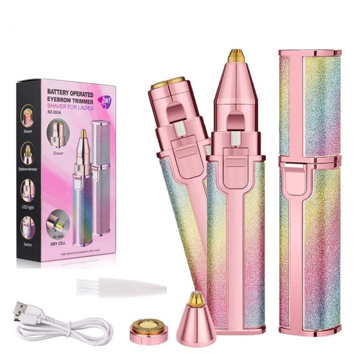 2 in 1 Rechargeable Electric Facial Hair Remover Multi Attractive Color With USB Charging Cable And Cleaning Brush - Image 1